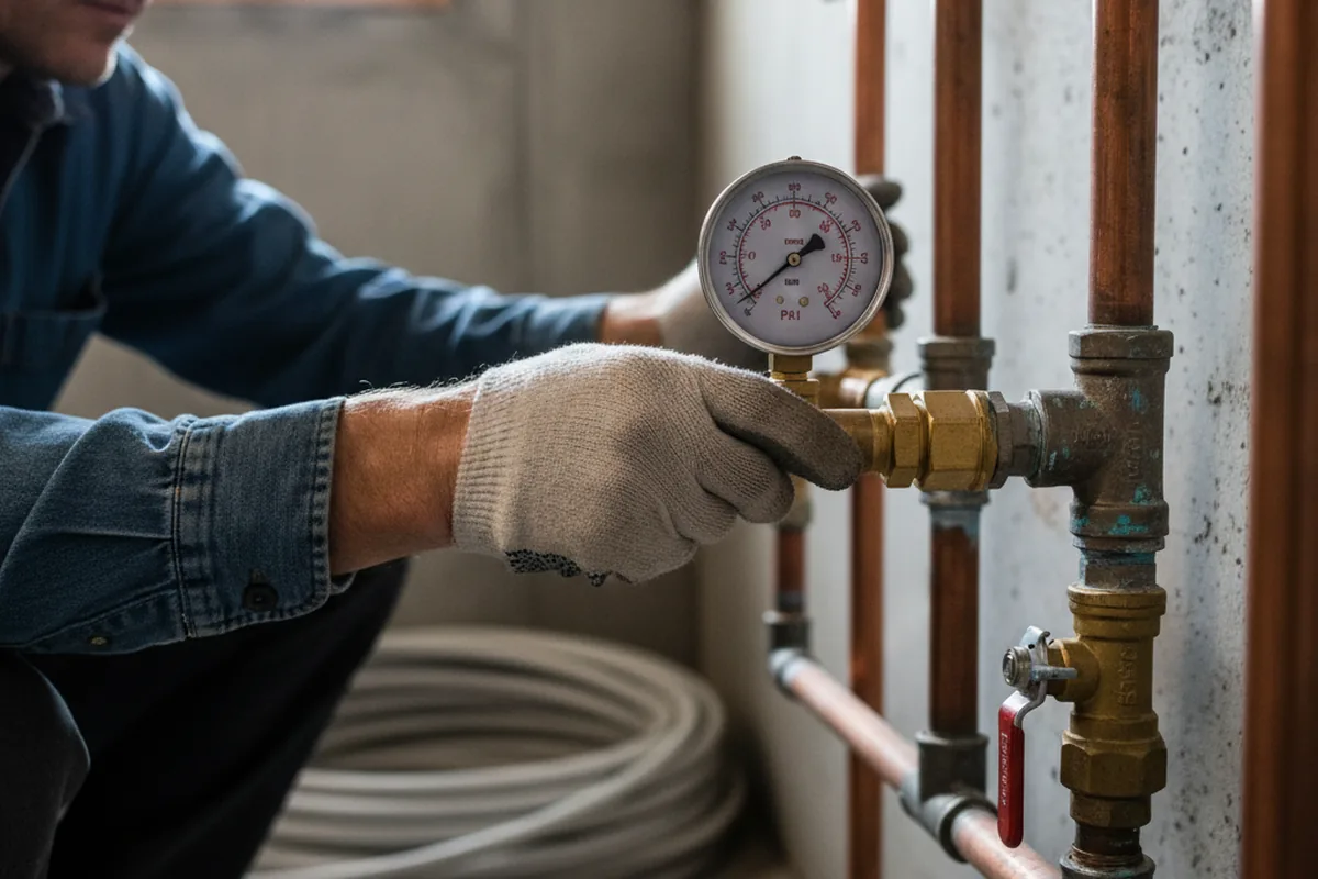 Pressure testing a repaired line during Water Line Repair in Weldon